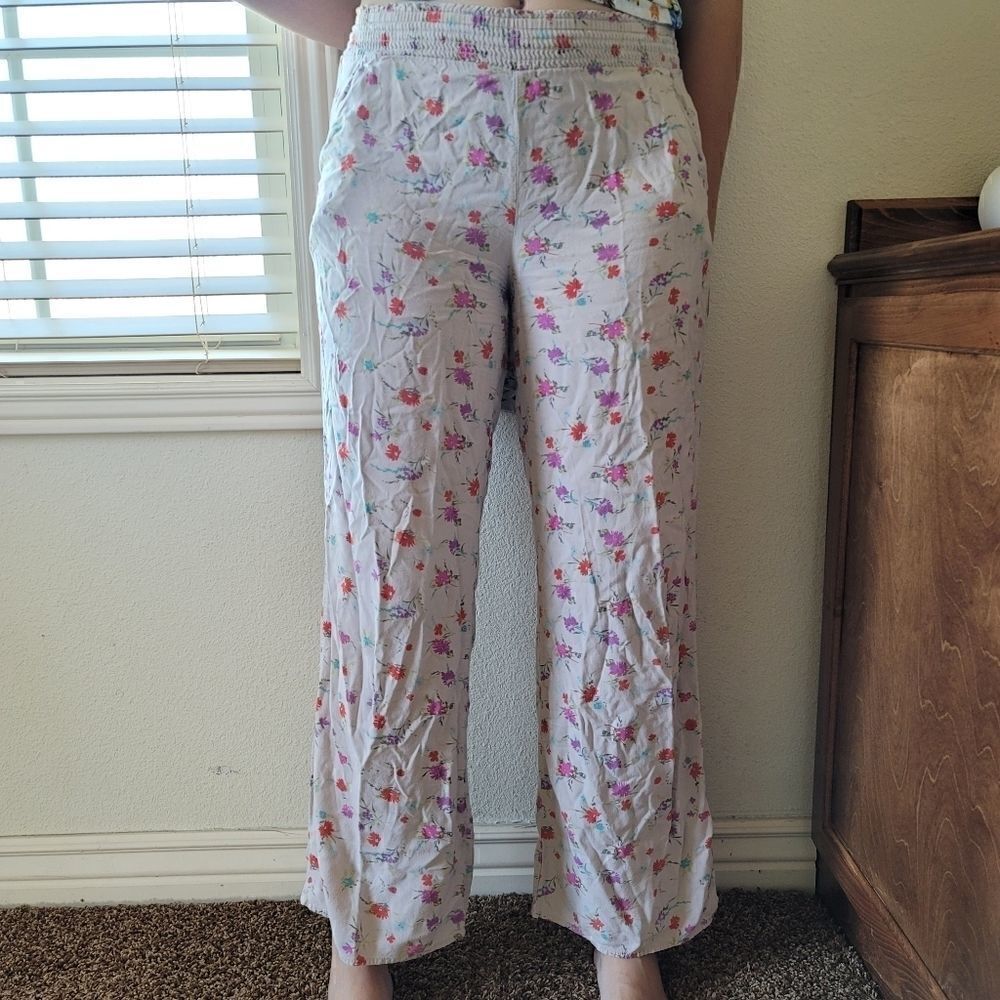 Womens Medium floral pull on pajama pants straight lounge sleepwear pj loungewea